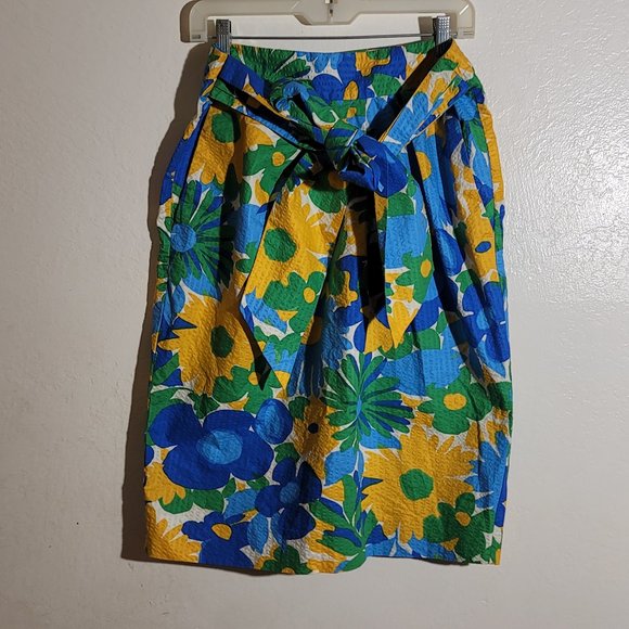 J Crew G4334 EUC sz 12P Tie Waist Puckered Morning Floral Pencil Bow Front Skirt - Picture 4 of 11